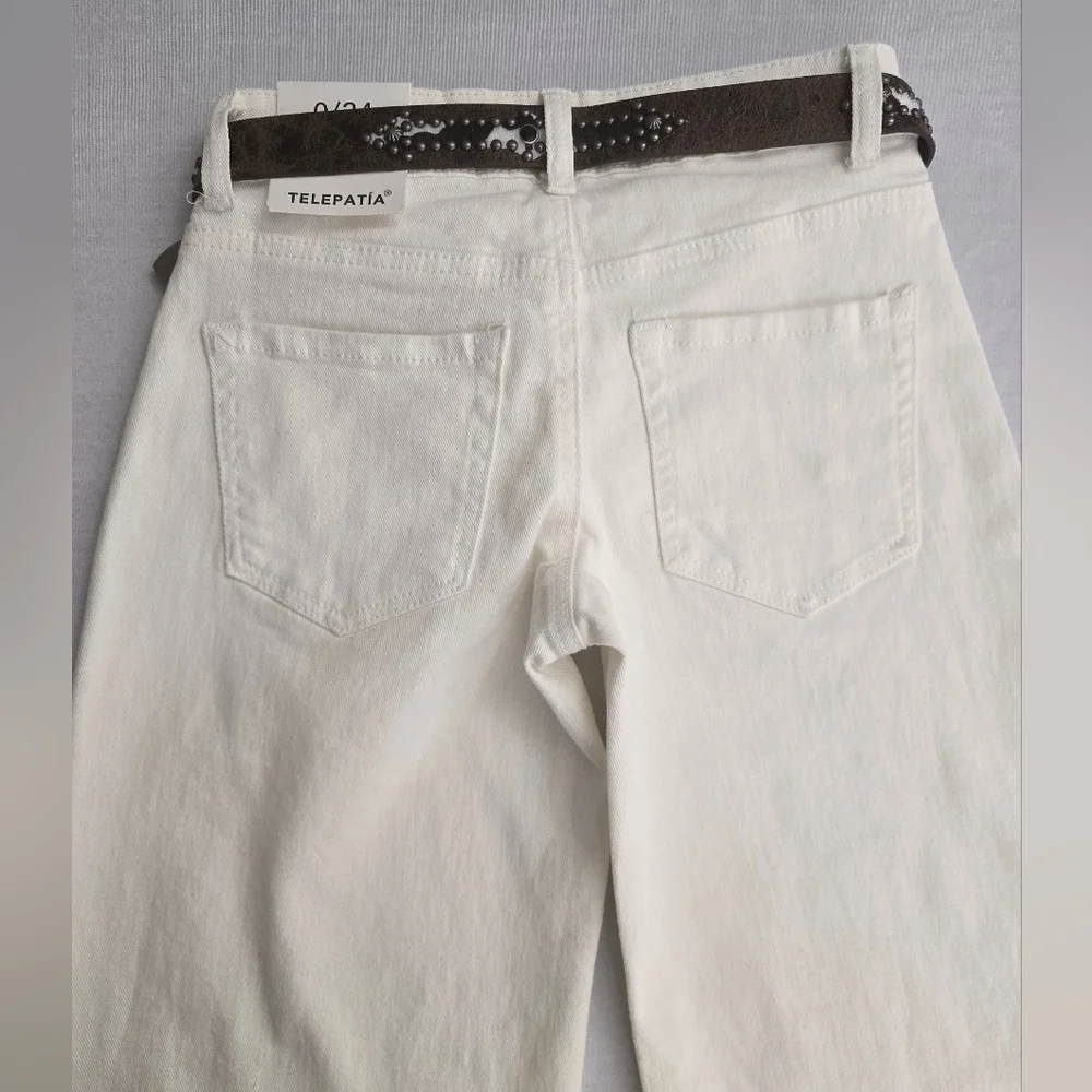Telepatía White Wide-Leg Low Rise Size 0/24 Jeans Belt Included‎
